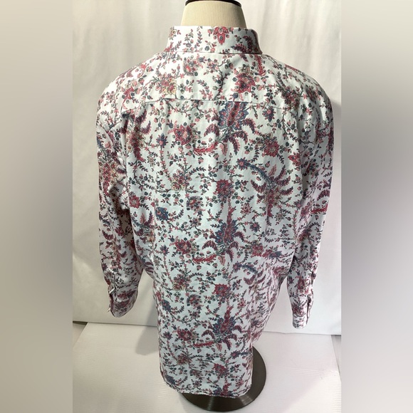 Chaps Woman’s Blouse Size XXL Color White w Floral Print 3/4 Sleeves Button Up - Picture 6 of 13